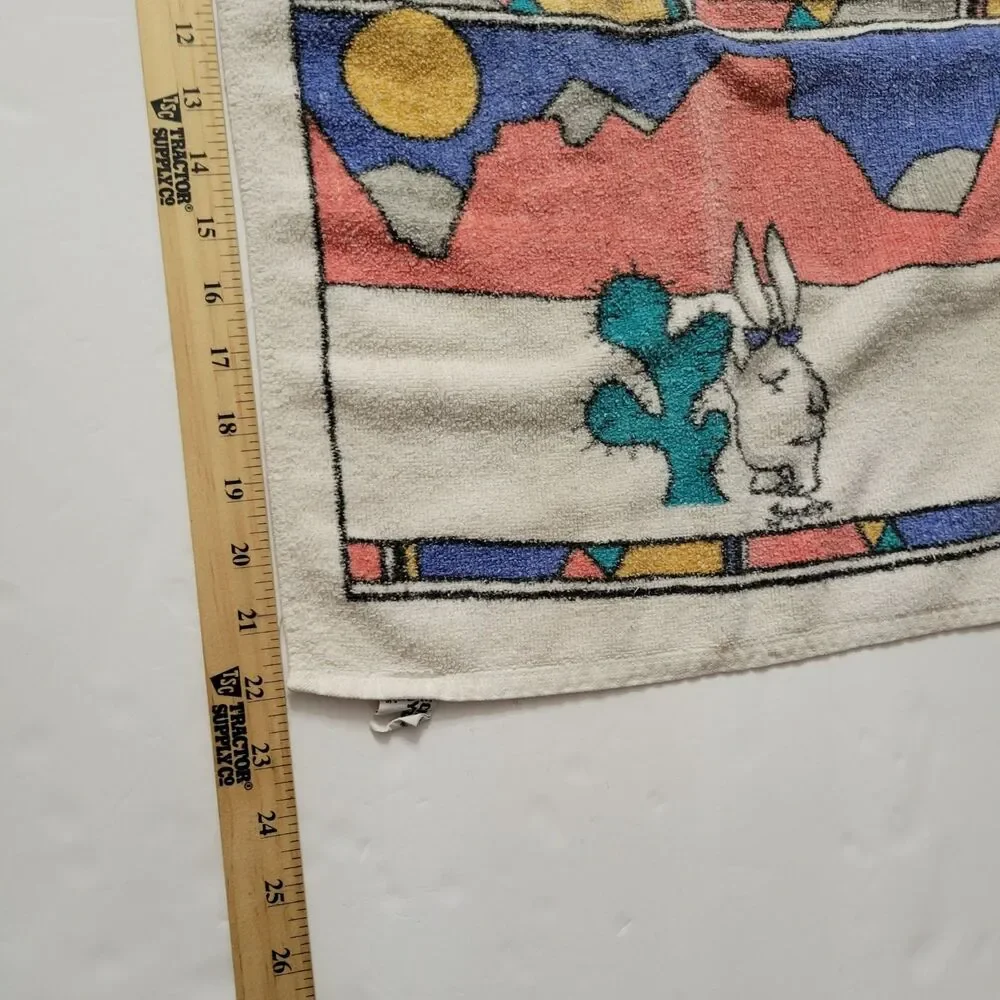 Vintage Sandra Boynton CECIL SAYDAH Santa Fe Hand Towel Coyote Wolf Rabbit 80s